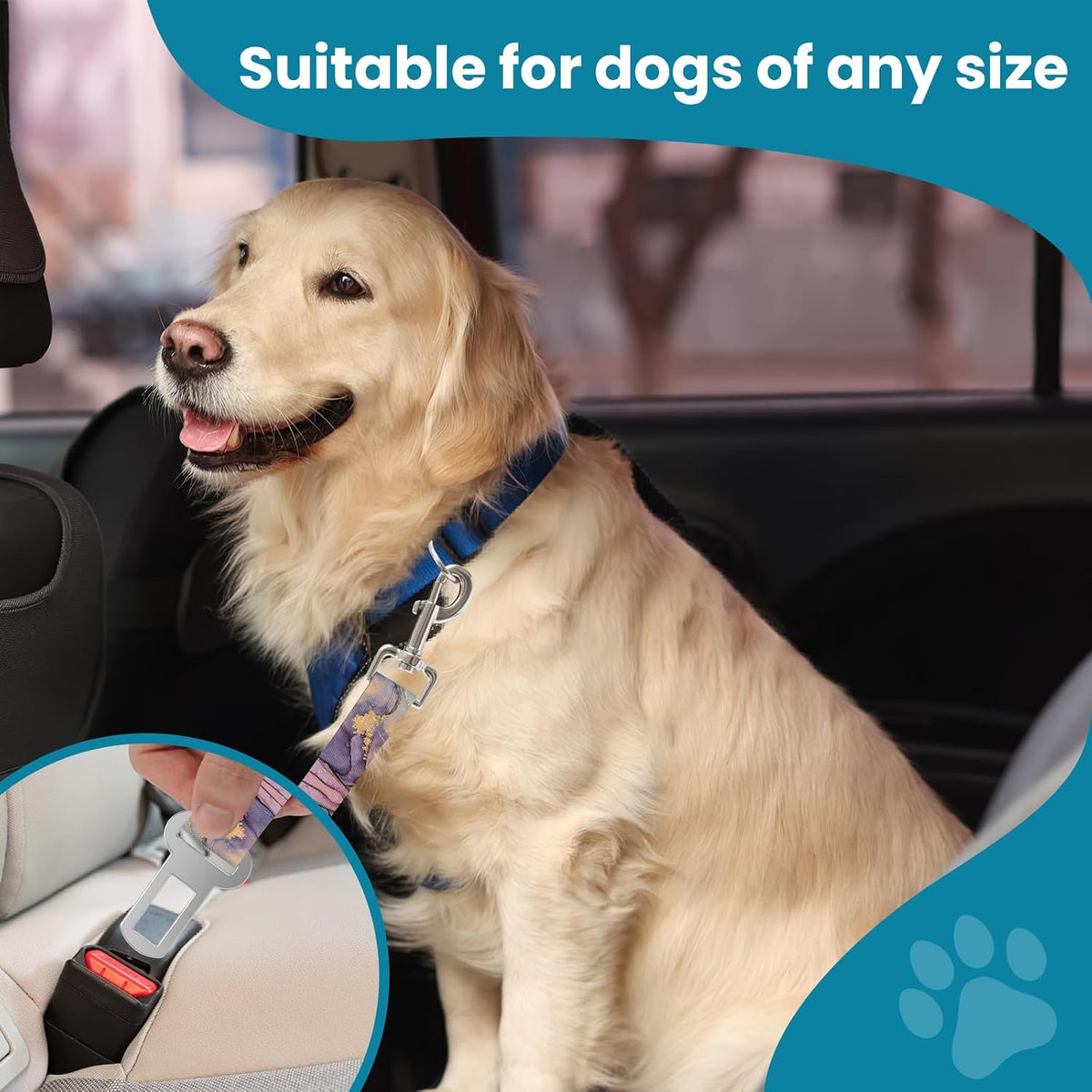 Adjustable pet cat and Dog car seat Belt，The Lanyard is Flexible and Adjustable from 20 to 33 inches(Light Luxury Marble)