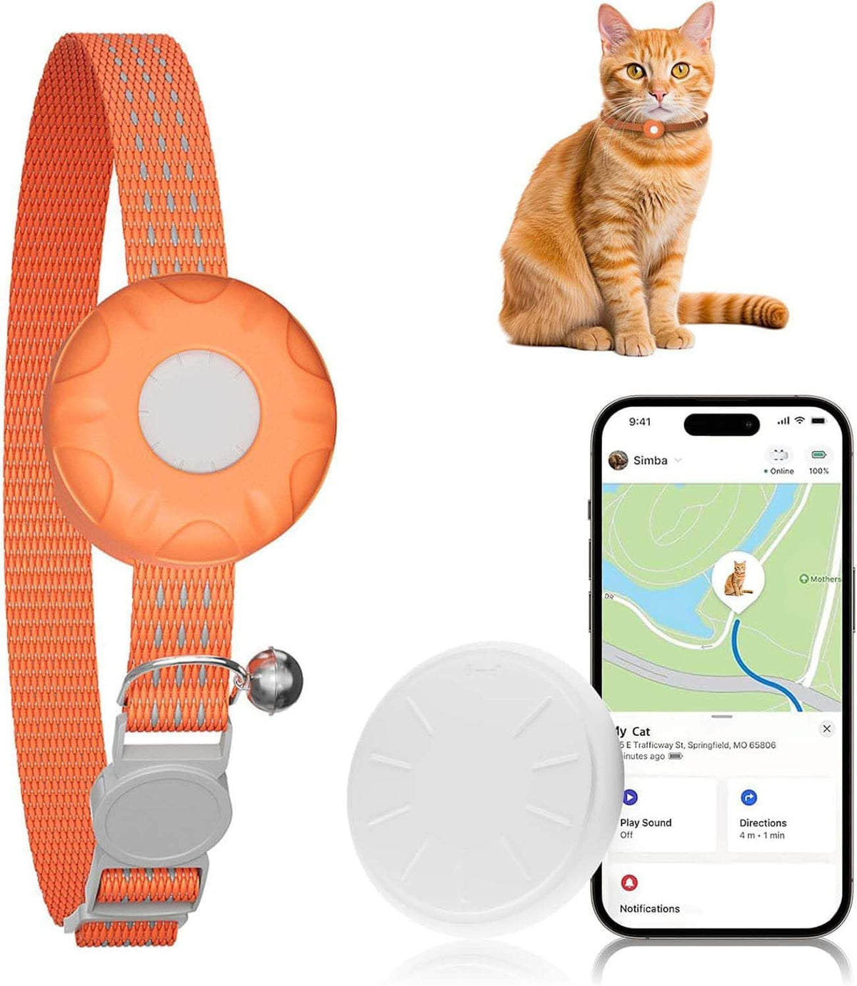 GPS Tracker for Cats-No Monthly Fee Cat Tracker,Compatible with Apple Find My App (Only iOS), Waterproof Pet Tracker,Real-Time Cat Trackers Collar for Pets,Kids,Luggage | 367-Day Battery Life|(Orange)
