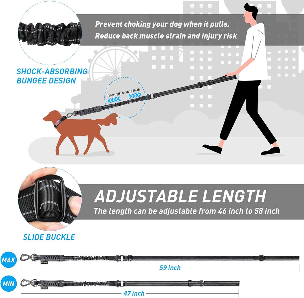 Hotsky Tactical Bungee No Pull Strong Dog Leash,Reflective Black,4-6FT