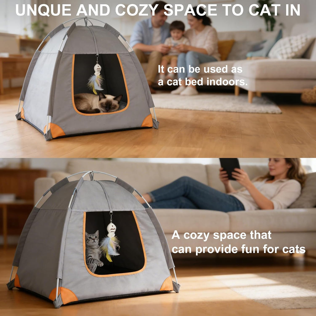 Indoor Cat Tent with Soft Cushion, Foldable Cat House for Indoor Cats