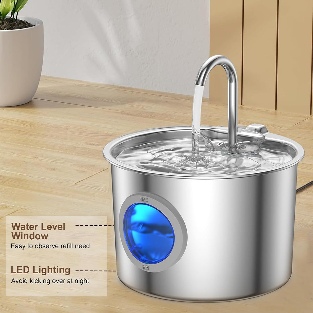 Cat Water Fountain Advanced 304 Stainless Steel 2.2L/74oz with Detachable Tank, Easy to Clean, Automatic Pet Fountain Quiet Cats Water Dispenser (Fountain+ 6 Filters +12 Sponges)