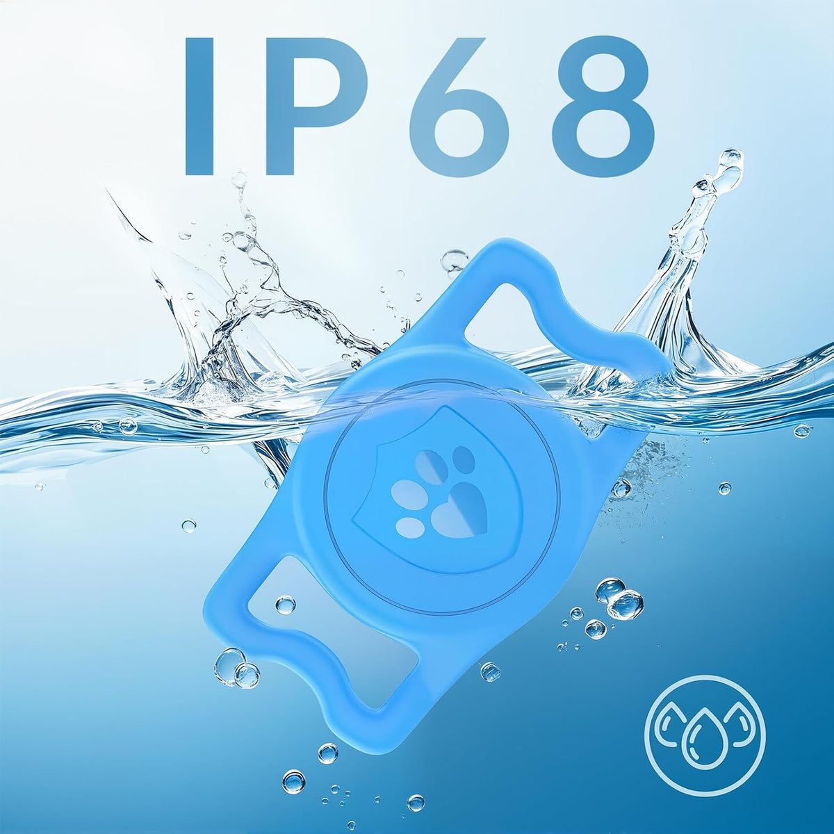 IP68 Waterproof AirTag Holder for Dog Collar, Silicone, Blue