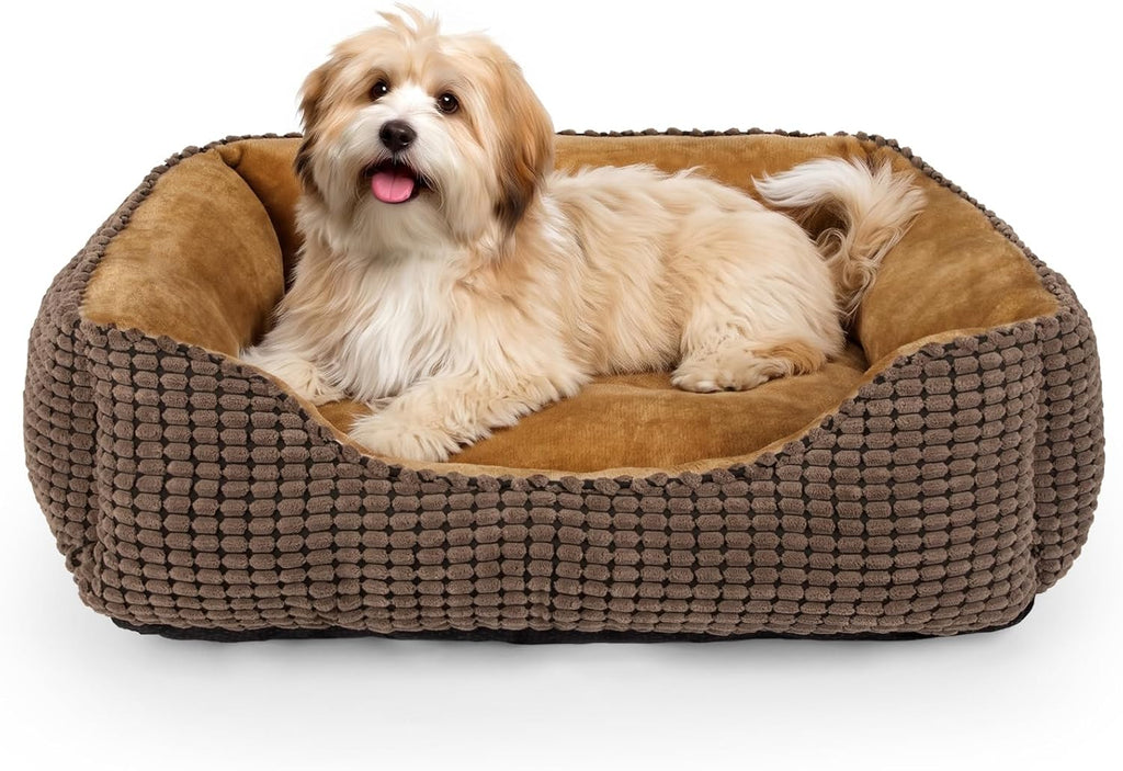 MIXJOY Rectangle Washable Orthopedic Dog Bed for Small, Medium and Large Dogs, Soft Calming, Sleeping Puppy Bed Durable Pet Cuddler with Anti-Slip Bottom, S (20"x19"x6")