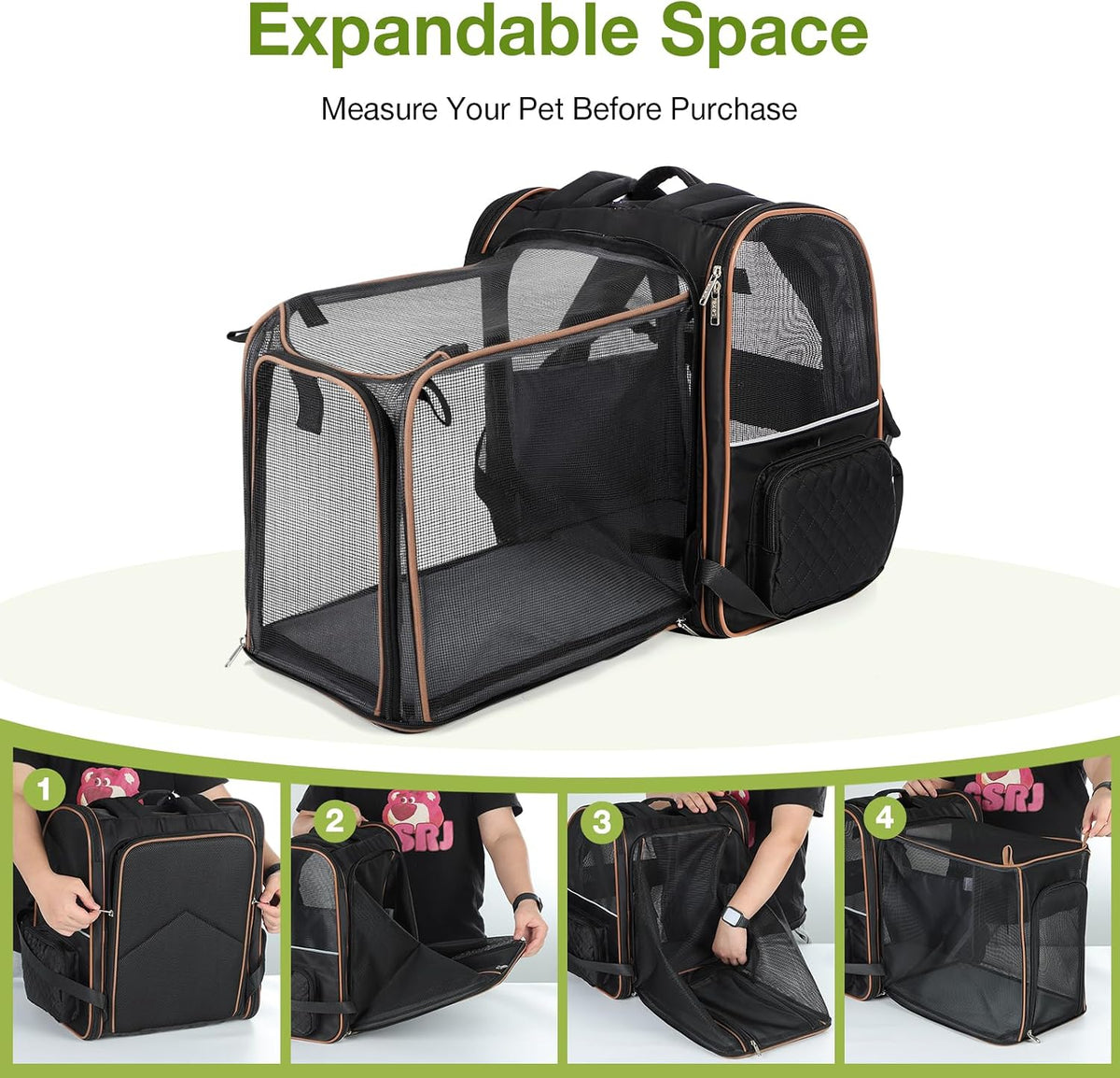 Large Cat Backpack Carrier Expandable Pet Carrier Backpack for Small Dogs Medium Cats Fit Up to 18 Lbs, Dog Backpack Carrier, Foldable Puppy Backpack Carrier for Travel,Black