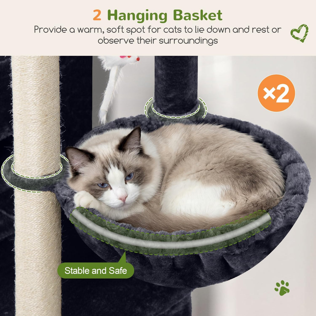 Globlazer Cat Tree Tower for Indoor Cats Large Adult, S63, Dark Grey