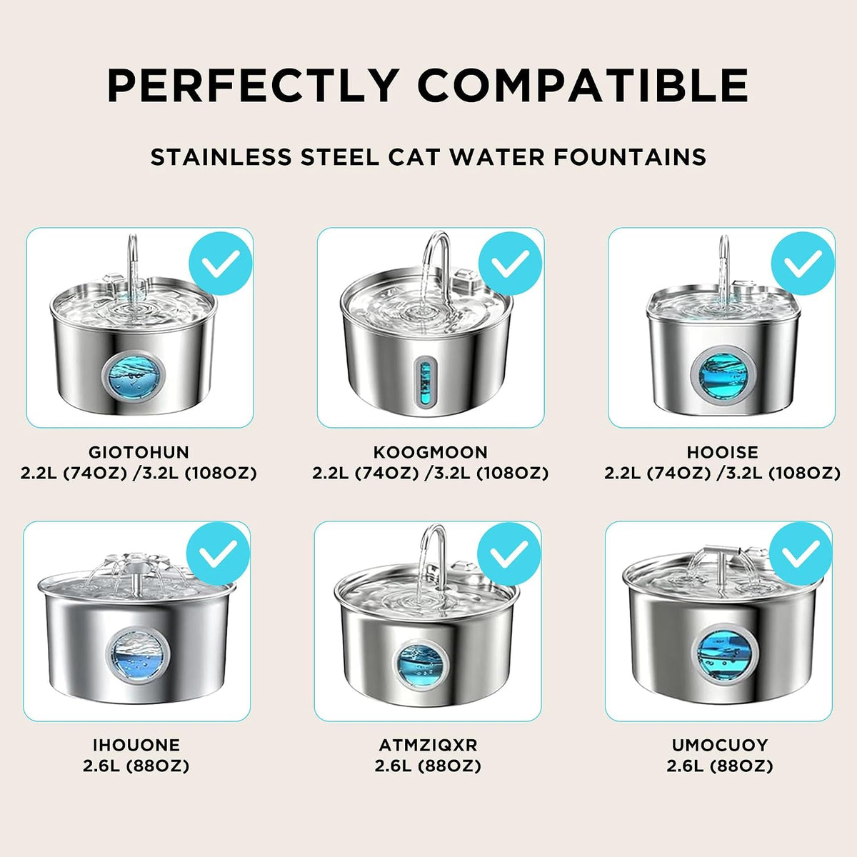 GIOTOHUN 24 Cat Water Fountain Filter: 12 Filters & 12 Sponges
