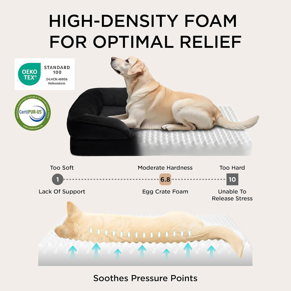 Bedsure Orthopedic Dog Bed for Large Dogs - Big Washable Dog Sofa Beds Large, Supportive Foam Pet Couch Bed with Removable Washable Cover, Waterproof Lining and Nonskid Bottom, Black