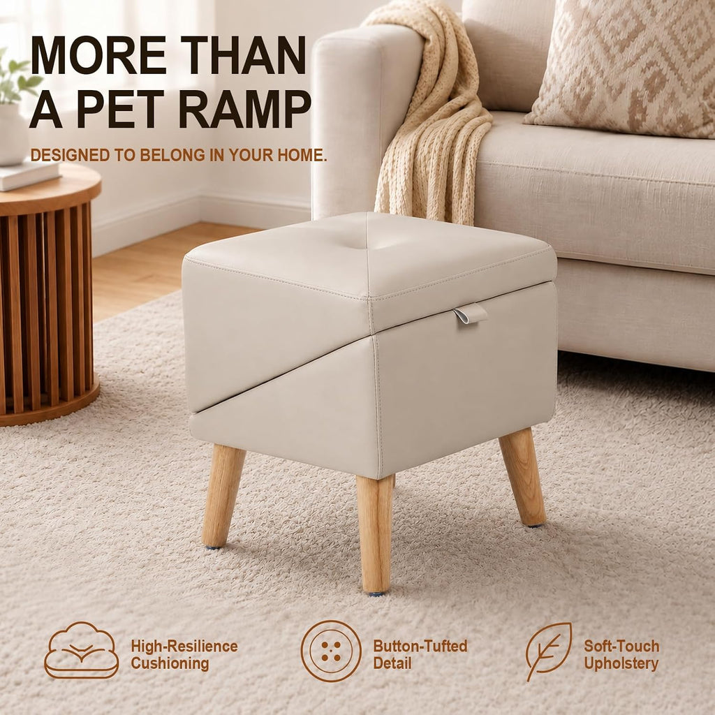 Dog Ramp for Couch and Bed, 16" High Foldable 2-in-1 Dog Ramp Ottoman, Solid Wood Frame with Non-Slip Mat, Easy to Assemble & Clean Pet Ramp, Pet Stairs Alternative Safe for Small Senior Injured Dogs