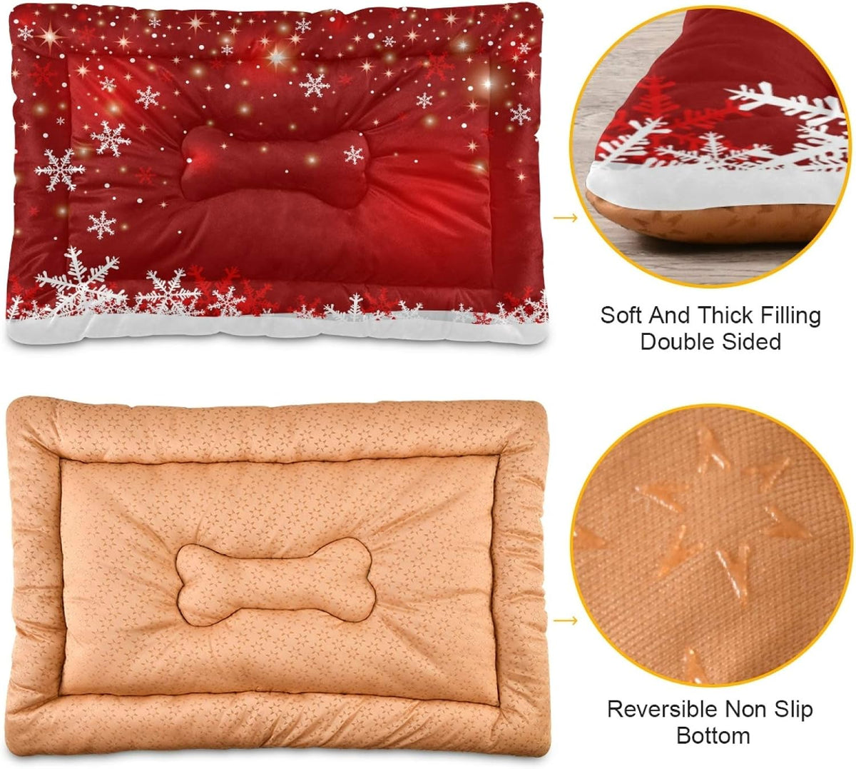 Blueangle Christmas Snowflakes Pet Bed Soft Crate Mat,Washable Dog Crate Bed Cushion Anti-Slip,Pet Mattress for Small Medium Dogs and Cats Kennel Pad, 36x24inch