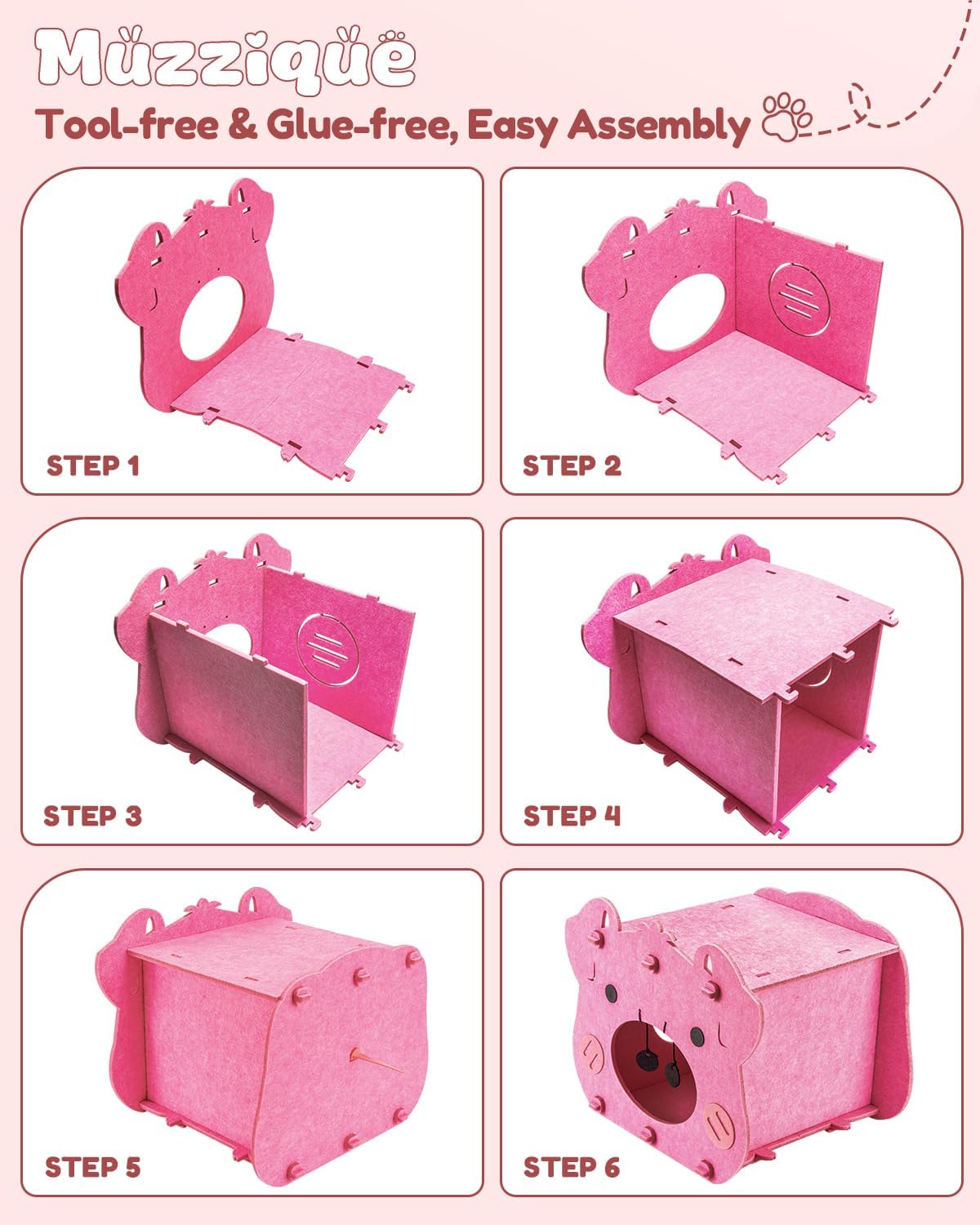 Cute Cat Bed, Pink Pig Cat House, Hideaway Cave with Perch, for Indoor Cats