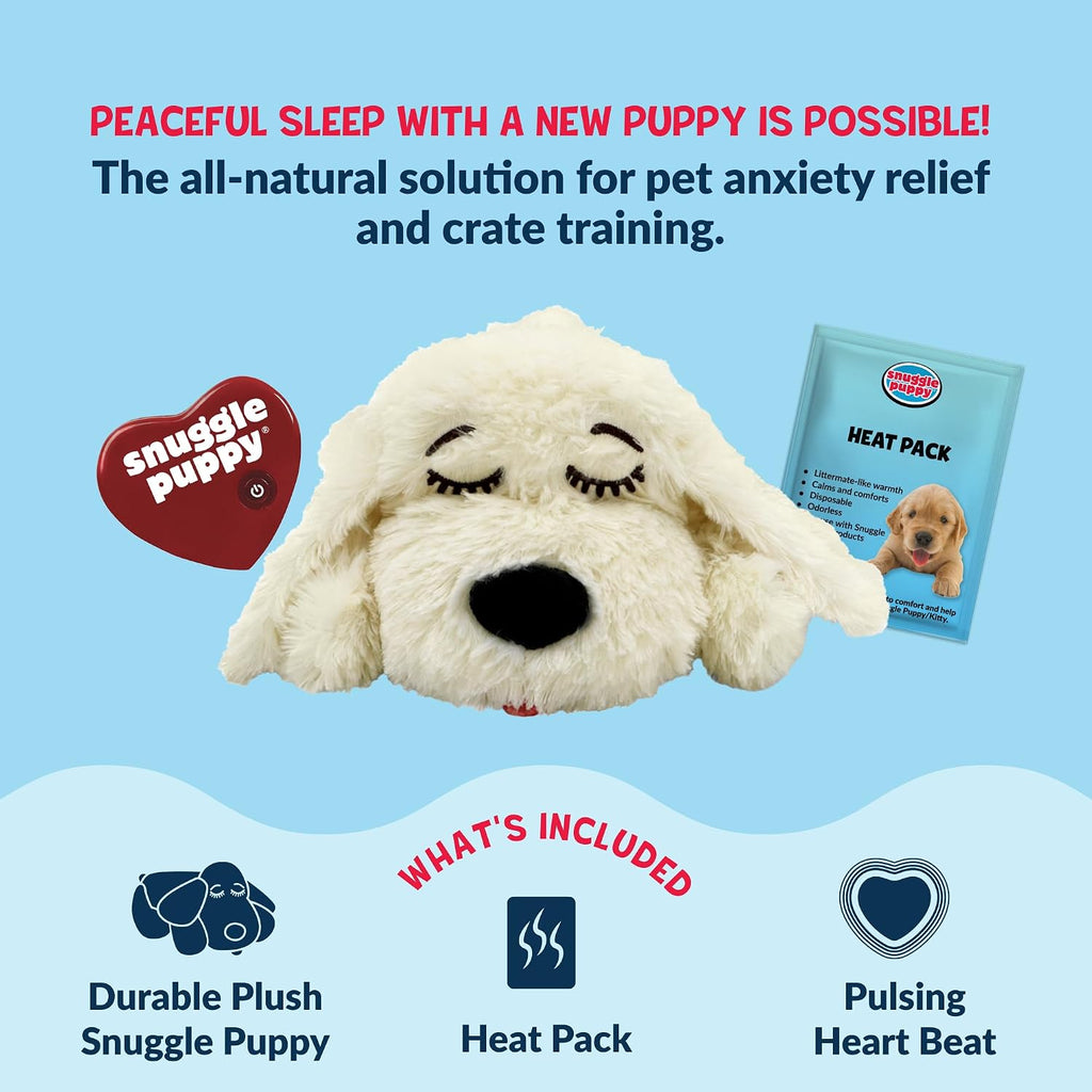 Snuggle Puppy Heartbeat Toy, Calming Comfort, Medium Breeds - Cream | Calming heartbeat toy, crate training comfort, heat pack, new puppy essentials, first nights, sleep, medium breeds 25-70 lbs