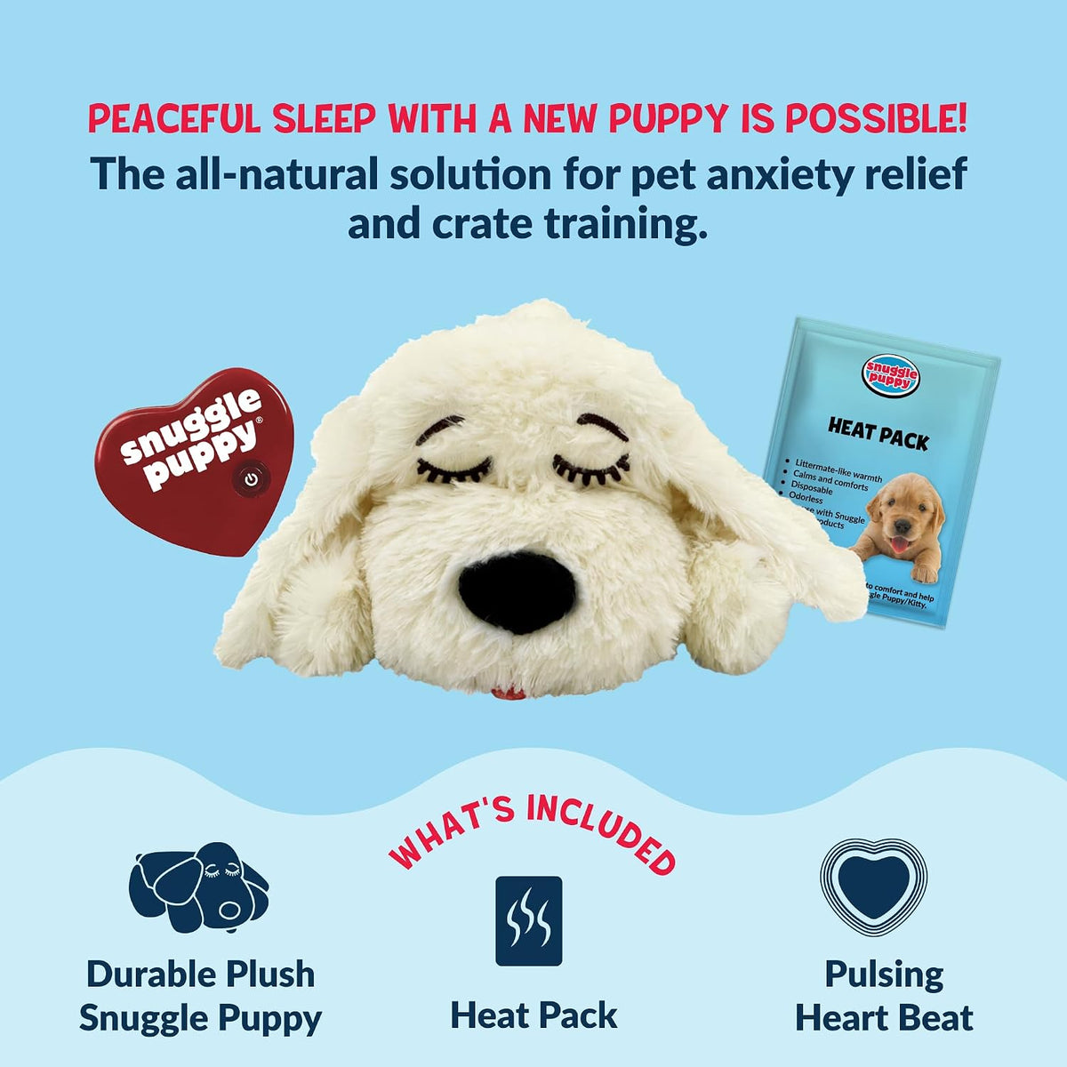 Snuggle Puppy Heartbeat Toy, Calming Comfort, Medium Breeds - Cream | Calming heartbeat toy, crate training comfort, heat pack, new puppy essentials, first nights, sleep, medium breeds 25-70 lbs
