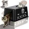 Extra Large Stainless Steel Cat Litter Box with 120° Lid for Multiple Cats, Enclosed Top Entry Litter Box High-Sided Anti-Leak, Dog Proof Litter Boxes with Litter Step & Scoop