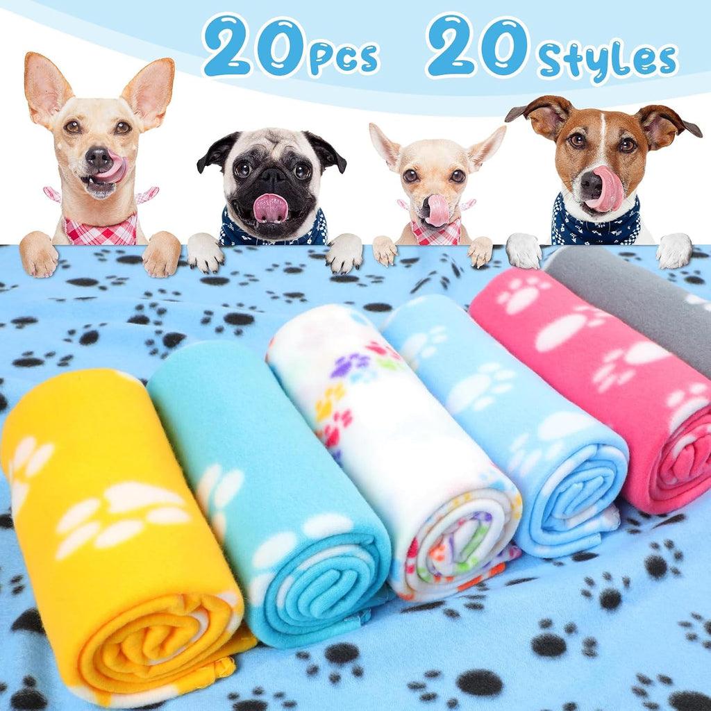 Eccliy 20 Pcs Puppy Blanket Fleece Pet Dog Throw, Paw, 39 x 35 Inch