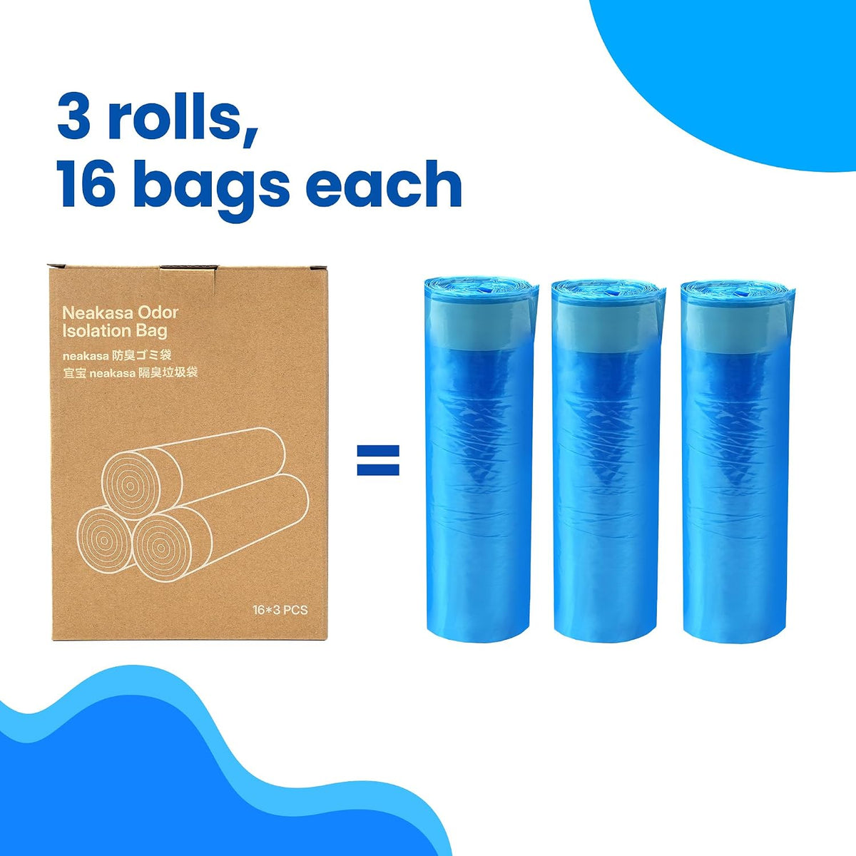 Neakasa Refill Bags for Plus PooGuard Cat Litter Bin, 3 Rolls