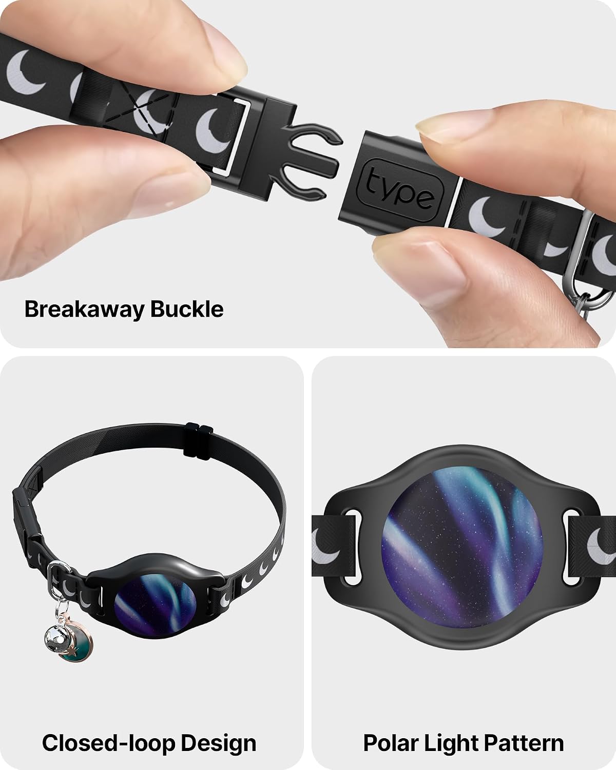 typecase Reflective Breakaway Cat Collar with AirTag Holder, Black/Blue