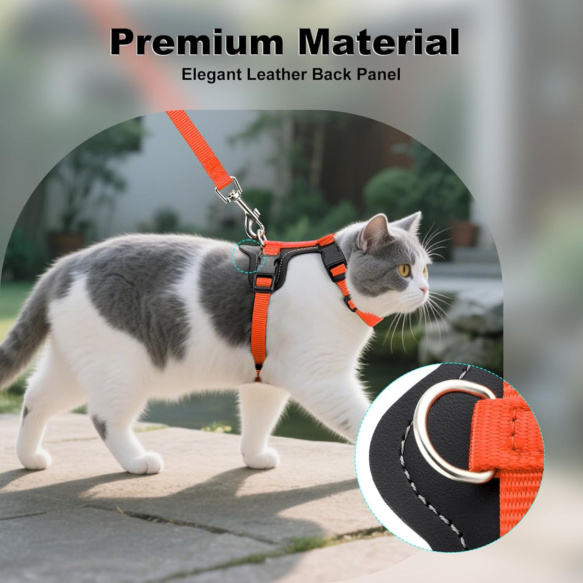 Plutus Pet Adjustable Cat Harness and Leash Set, with Leather Trim