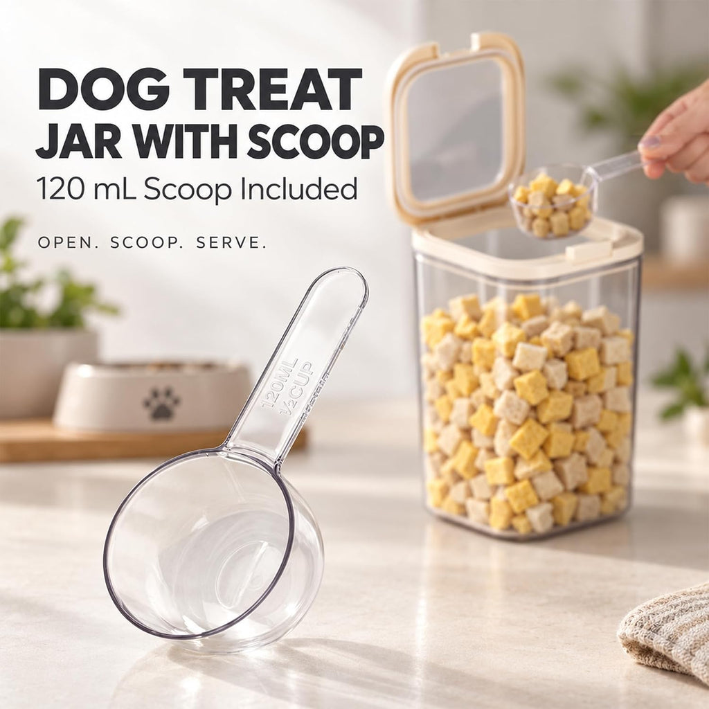 LivLab Mker Pet Treat Container, 5.28QT, One-Handed Open, Clear, Stackable