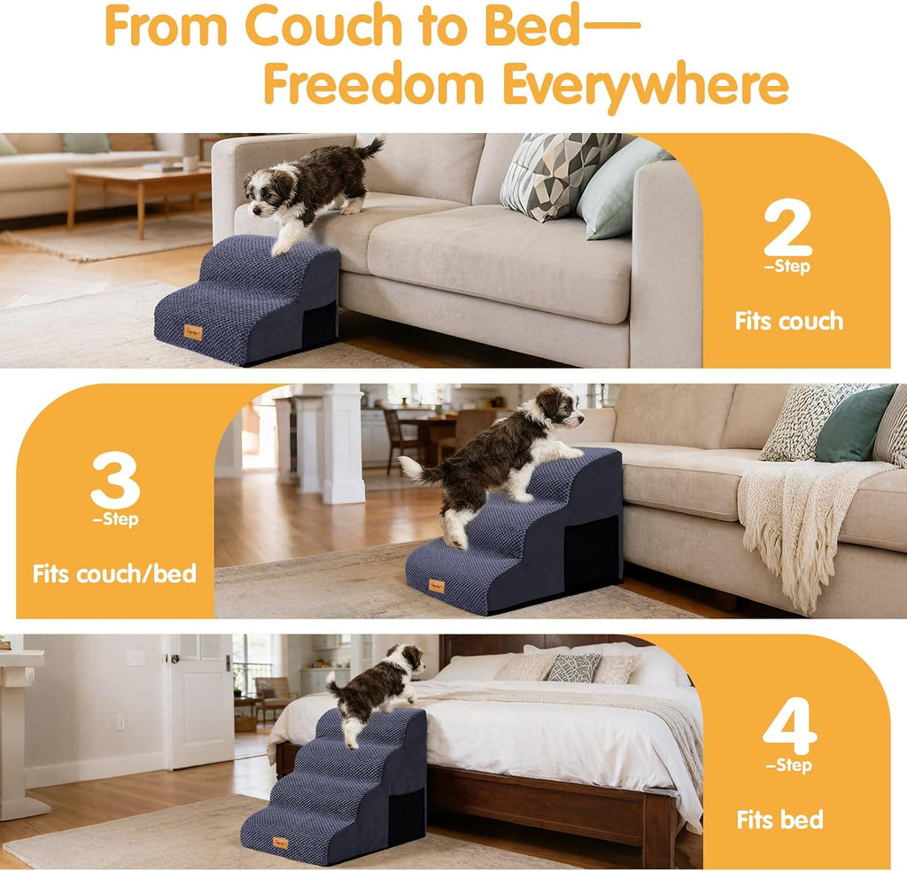 Topmart High Density Foam Dog Steps 4 Tiers, Extra Wide Deep Pet Steps