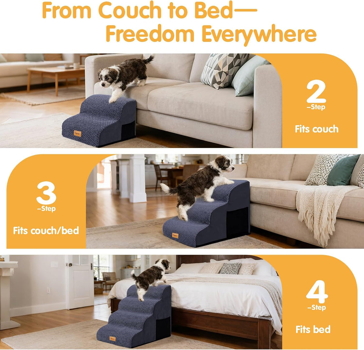 Topmart High Density Foam Dog Steps 4 Tiers, Extra Wide Deep Pet Steps
