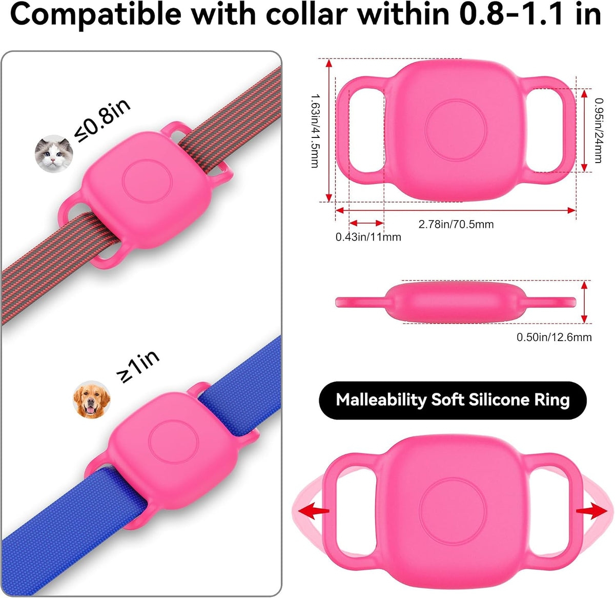 DDJ Waterproof Dog Collar Holder for Life360 Tile Mate Tracker, 2-Pack Durable Silicone Cover, Anti Lost for Life 360 Tile Tracker Case for Cat &Pet Collars, Easy Installation, Lightweight, Pink Punch