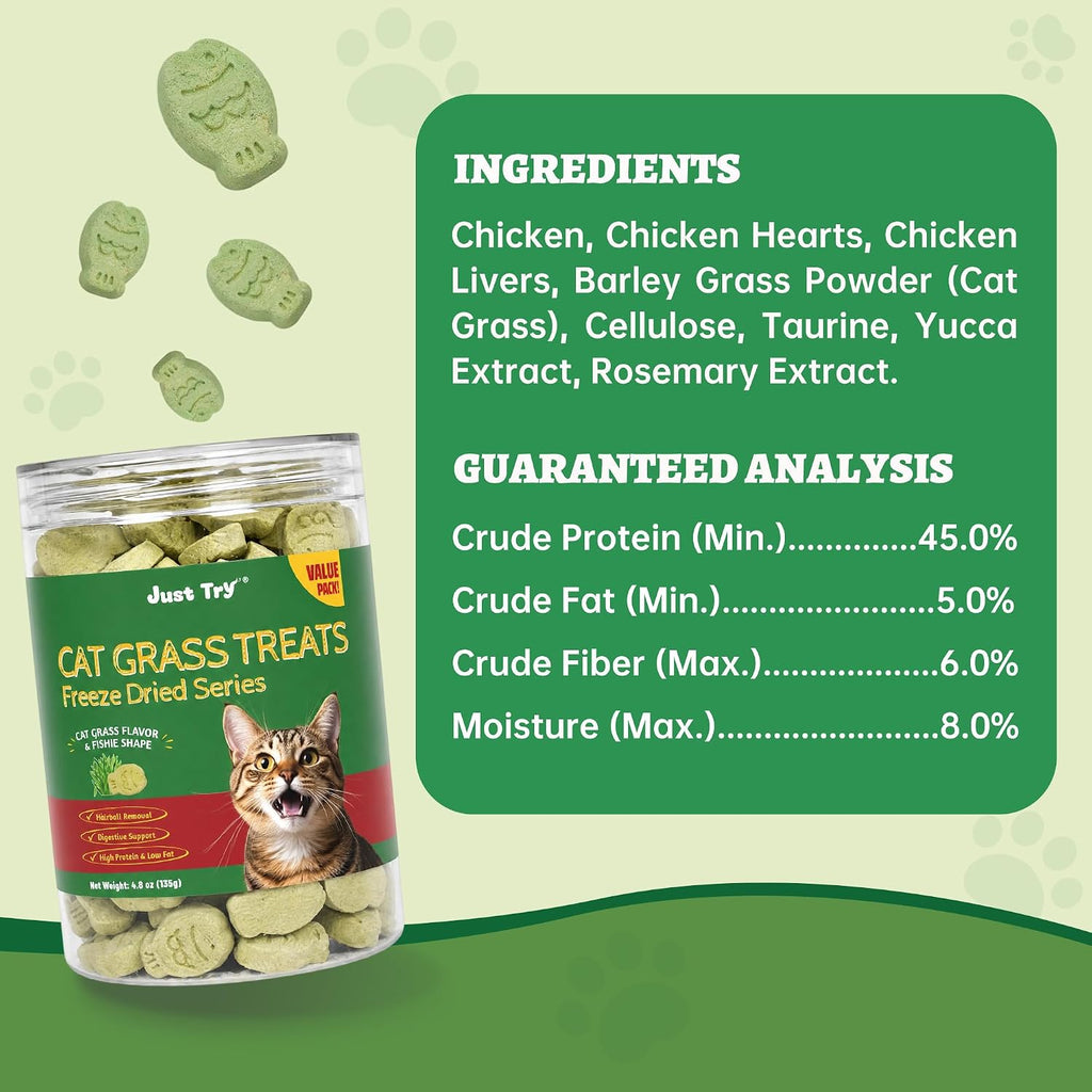 Just Try Cat Grass Treat Freeze Dried Hairball Treats Chicken Flavor 4.8oz