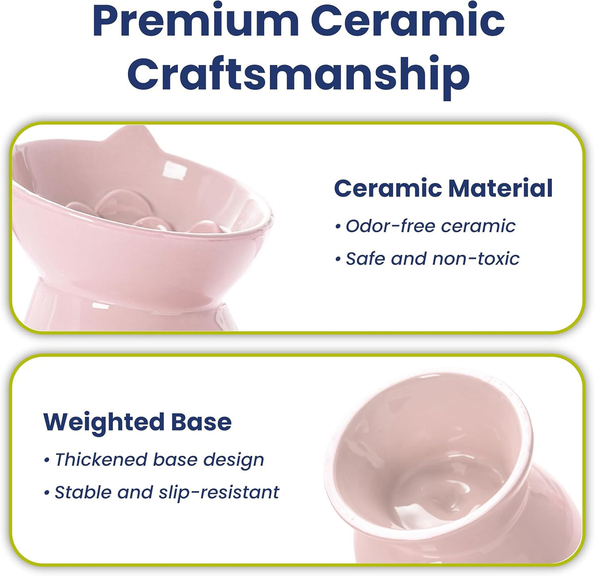 PawsPik Lynx Ceramic Raised Slow Dog & Cat Elevated Food Bowl, Quartz Pink