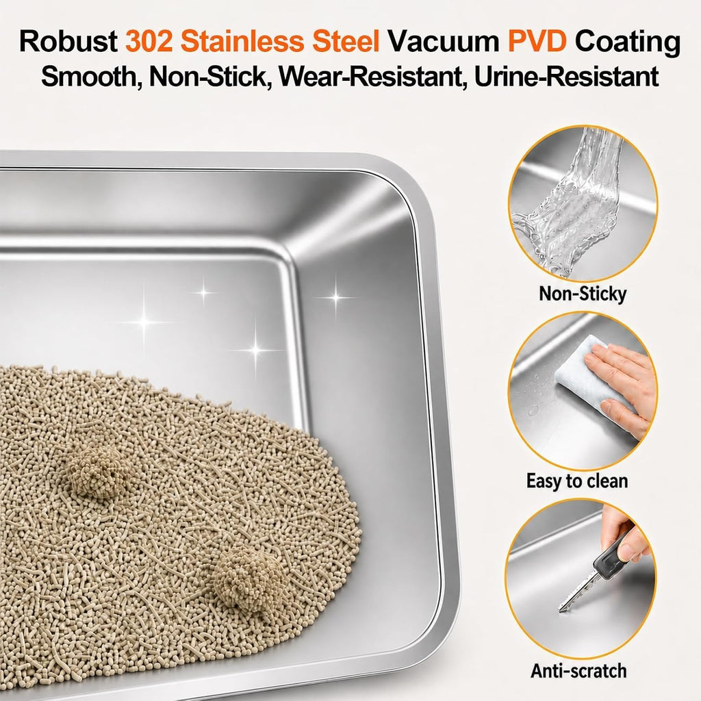 XL Stainless Steel Litter Box with Lid, Enclosed Metal Cat Pan