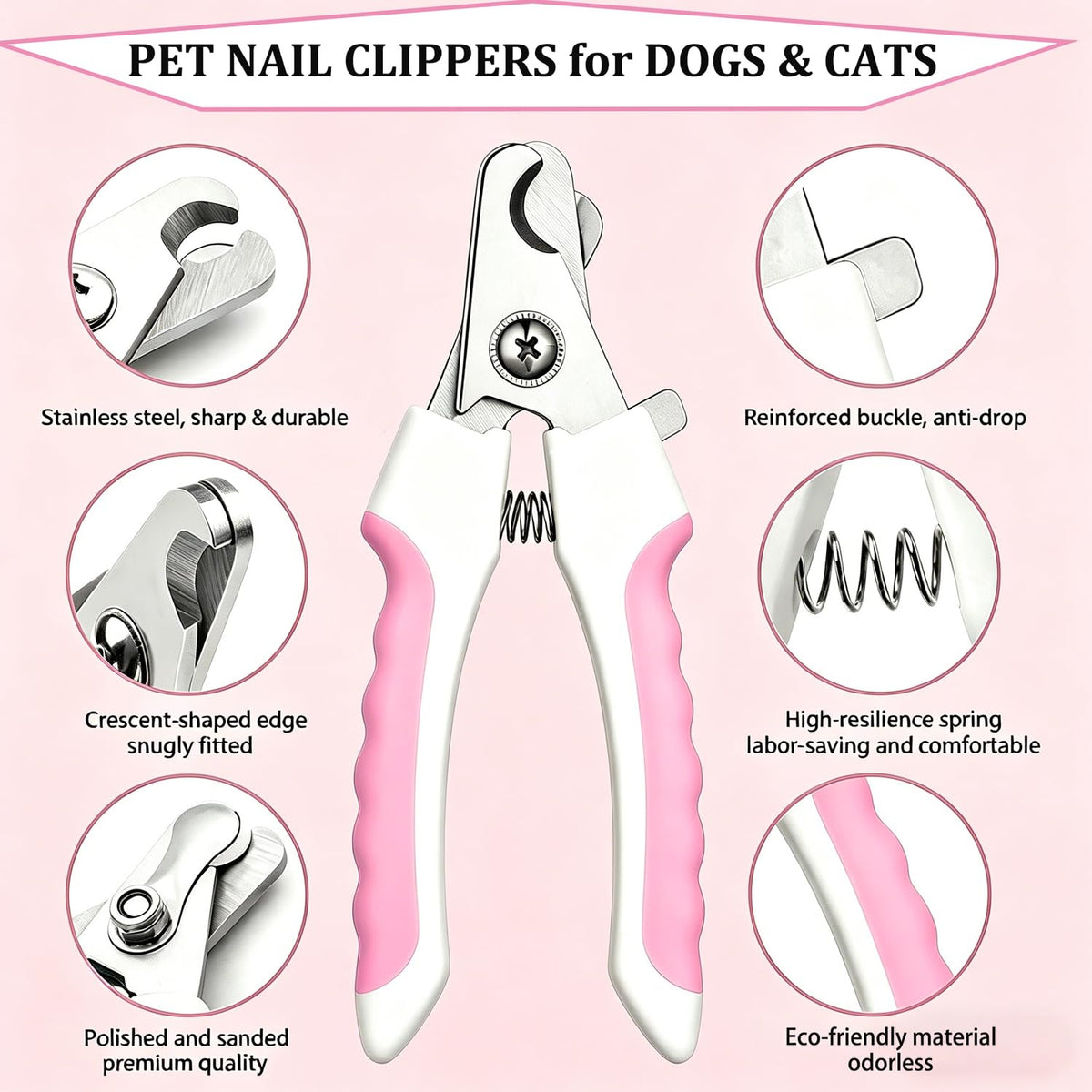 7PCS Dog Grooming Brush Kit for Shedding and Matted Fur, Self-Cleaning Slicker Brush with Undercoat Rake, Flea Comb for Long-Haired Pets, Pink