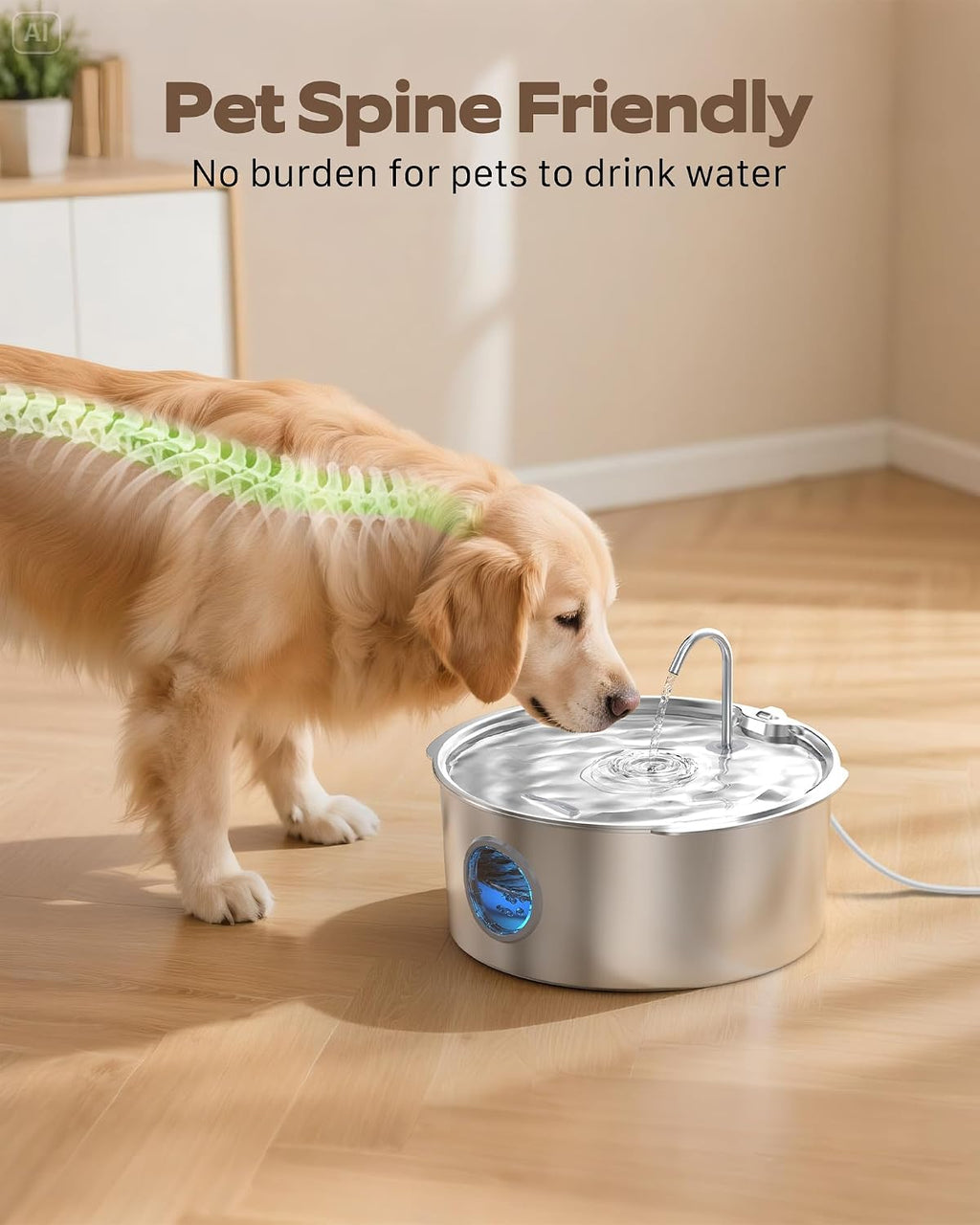 Pet Water Fountain for Large Dogs: Metal Dog Water Fountain - Silent Big Cat Fountains for Drinking - 3.2G/406oz/12L Water Fountain Dog Bowl Inside - GROOKPET Fountains with 6 Filters + 3 Sponges