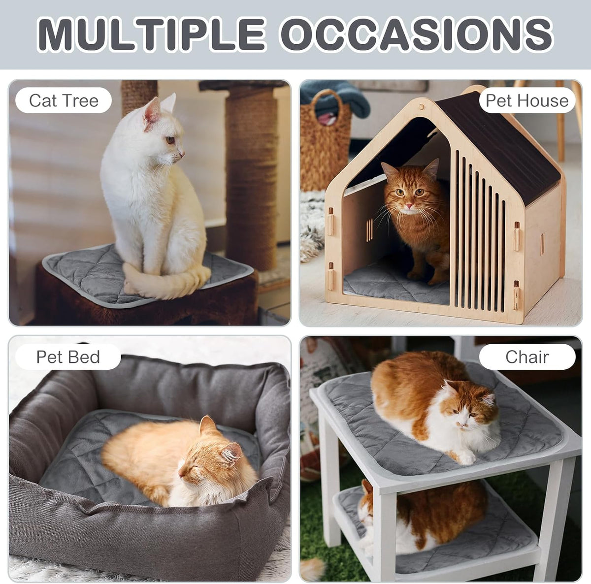 4 Pack Self Heating Cat Pad Self Warming Dog Mat Reflects Body Heat Extra Warm Thermal Pet Pad Washable Dog Cat Bed Crate Bed Mat Blanket(Gray,16 x 16 Inch)