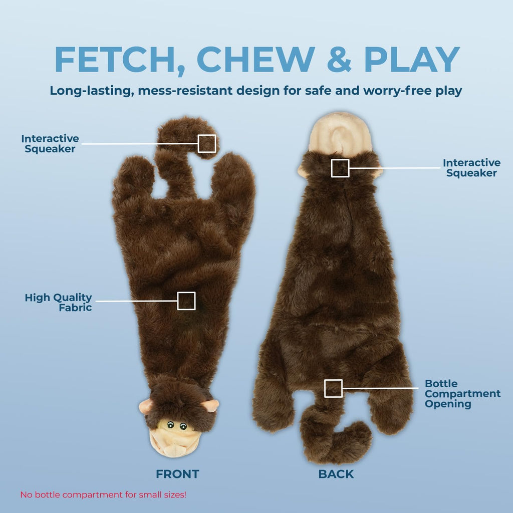 Best Pet Supplies 2-in-1 Stuffless Squeaky Dog Toy - Monkey, Large | No-Stuffing, 2 built-in squeakers, No Mess, Soft, Holds a Plastic Bottle for Added play, Perfect for Moderate chewers