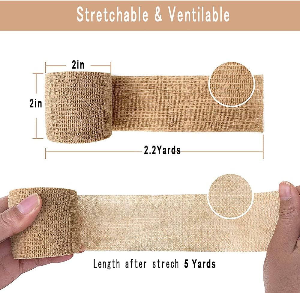 [6 Pack-2" x5Yards] MINGYUE Self Adhesive Bandage Wrap,Athletic Tape,Sports Tape,Wrist and Ankle Wrap Tape,Cohesive Bandage for Vet Tape(Skin Color)