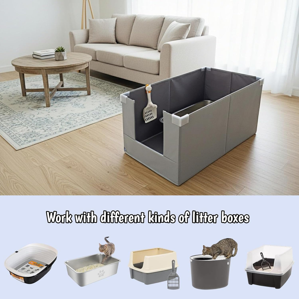 Extra Large Cat Litter Box Enclosure, Keep Dogs Out, Open Top High Side, Water Resistance Splash Guard for Cat Litter Boxes