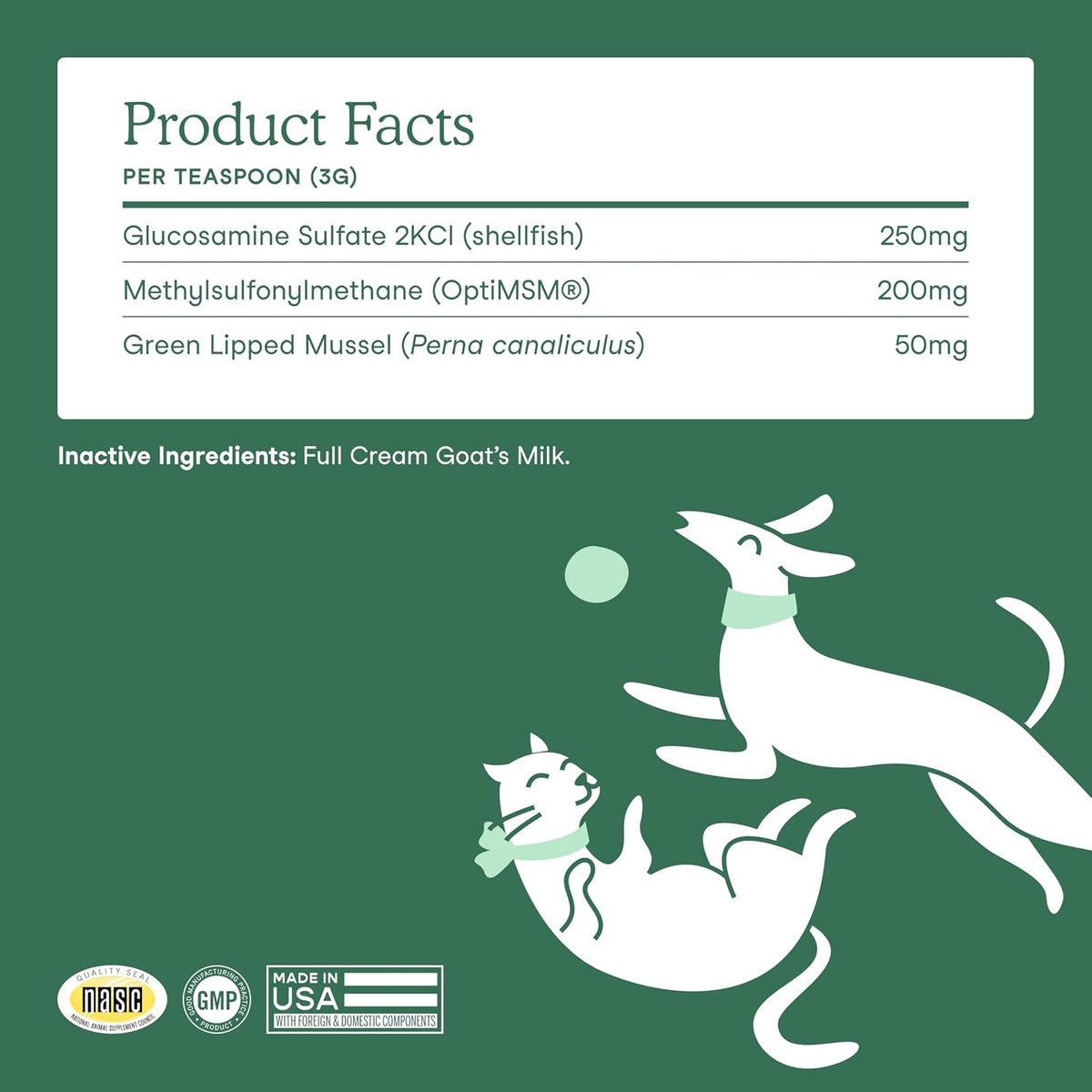 Fera Pets Cat & Dog Joint Supplement - Goat Milk Powder Topper, 60 TSP