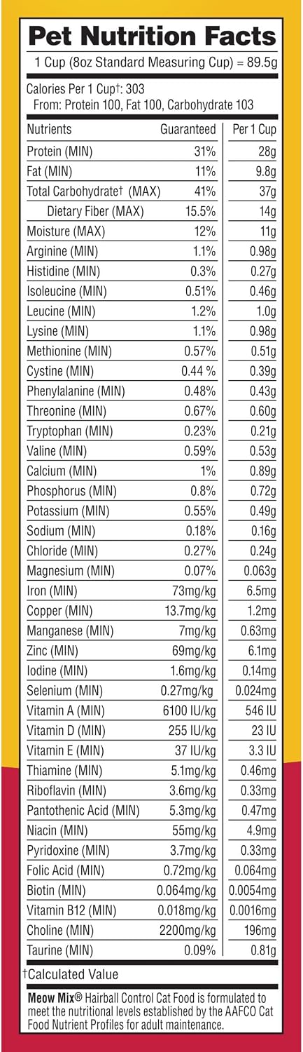 Meow Mix Hairball Control Dry Cat Food Bag, 6.3 Pound (Pack of 4)