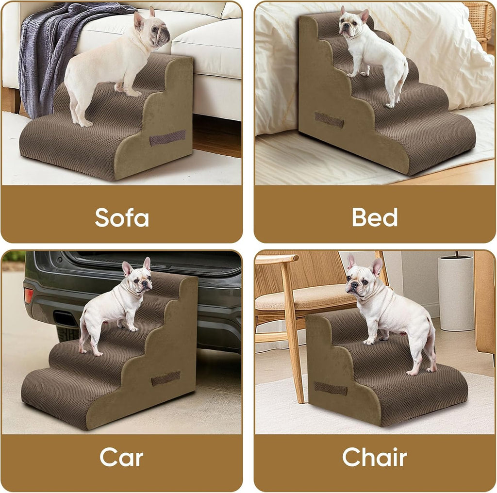 PAWSCRAT 4-Step Pet Stairs for High Beds & Sofas, 19.6''H Dog Stairs, Brown