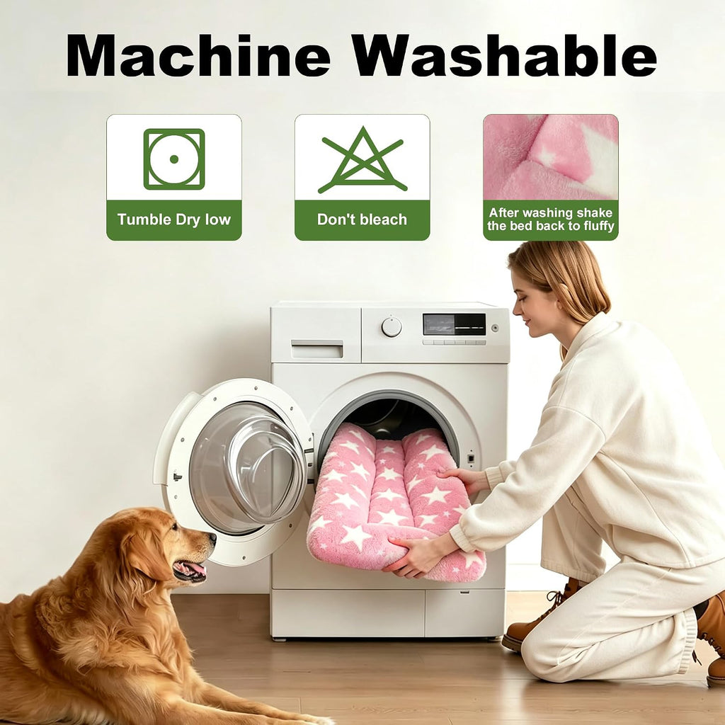 Dog Bed Mat – Soft & Comfortable Dog Kennel Pad for Crate – Durable Crate Bed & Mat for Dogs & Cats – Ideal for Crate, Kennel, and Home Use，Big&Little Stars Pink：XL(42"*28"*1.5")