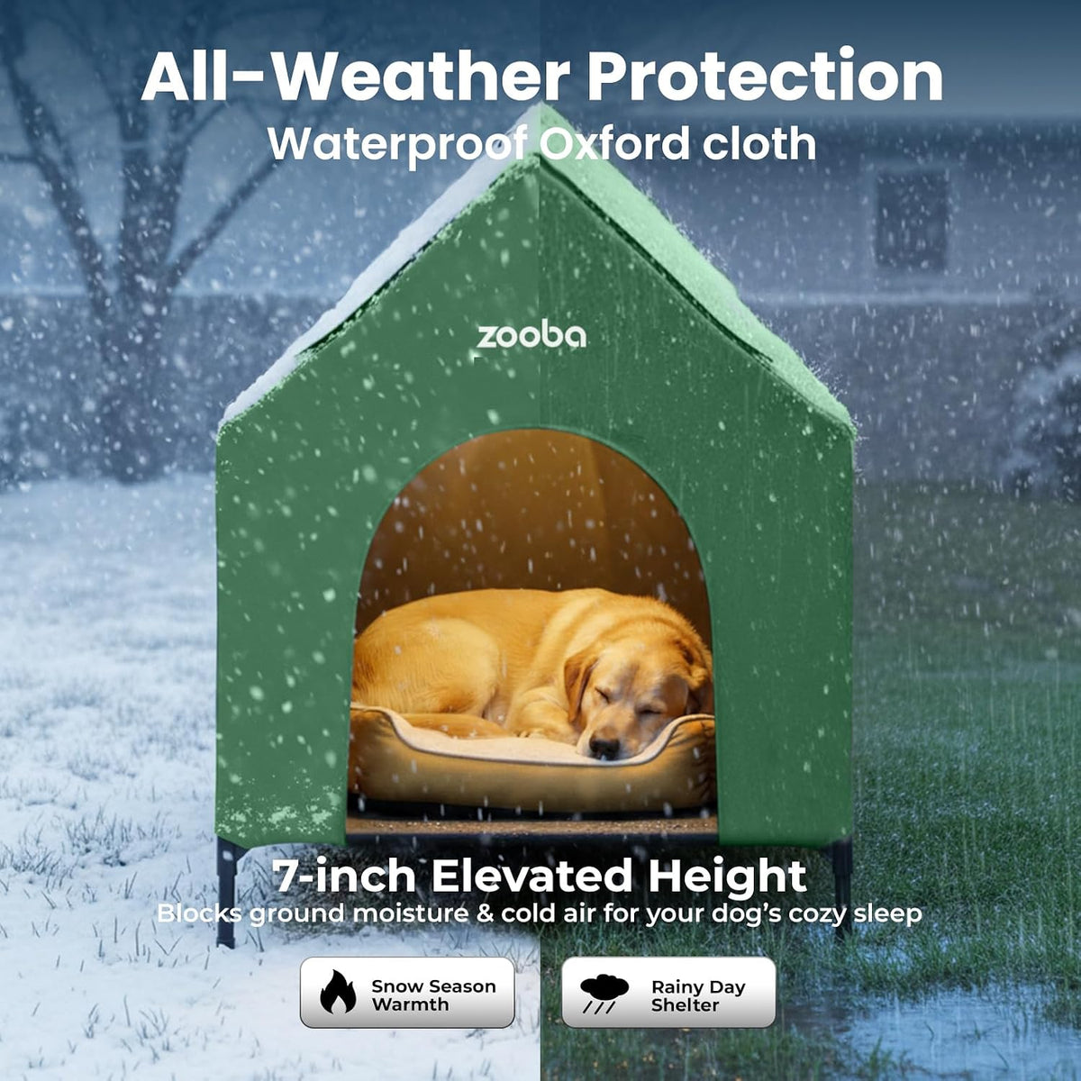 Zooba 48in XL Dog House Outdoor, Elevated Dog Bed with Canopy, Green