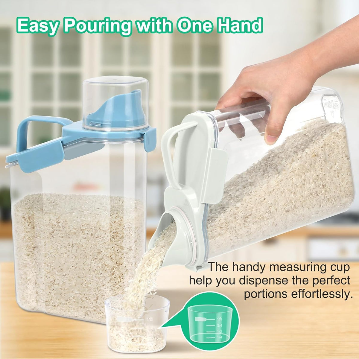 TBMax 2 Pack Rice Container Cereal Storage Container 3.2 Quarts, Kitchen Pantry Dry Food Storage Holder with Easy-Pouring Spout & Handy Cup, Small Pet Dog Cat Food Dispenser for Daily Feeding