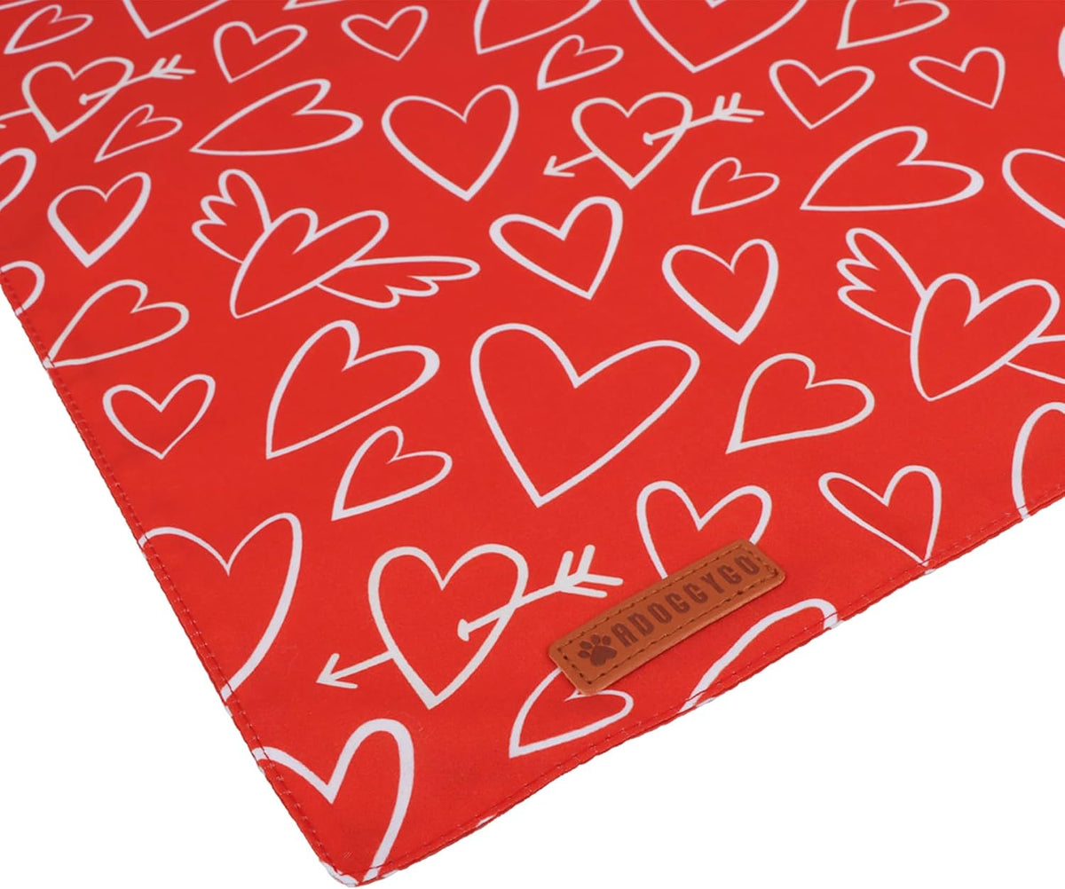 ADOGGYGO Valentine Dog Bandanas, Red Pink Heart Pet Scarf, Multi Size Offered, White Red Valentine Bandana for Small Dogs (Small)