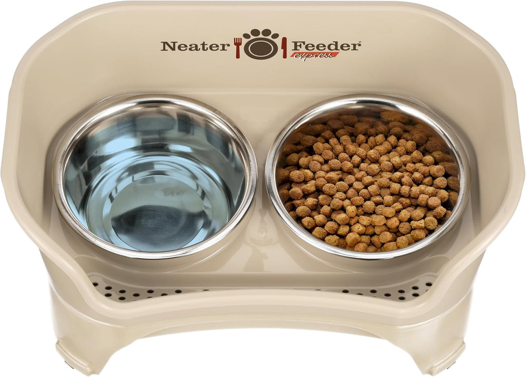Neater Feeder Express Mess Proof Dog Bowls Elevated for Medium to Large Sized Breed, No Spill Raised Dog Food Bowl Stand, Stainless Steel Food and Water Bowl Set, Pet Dish Feeding Station, Almond 