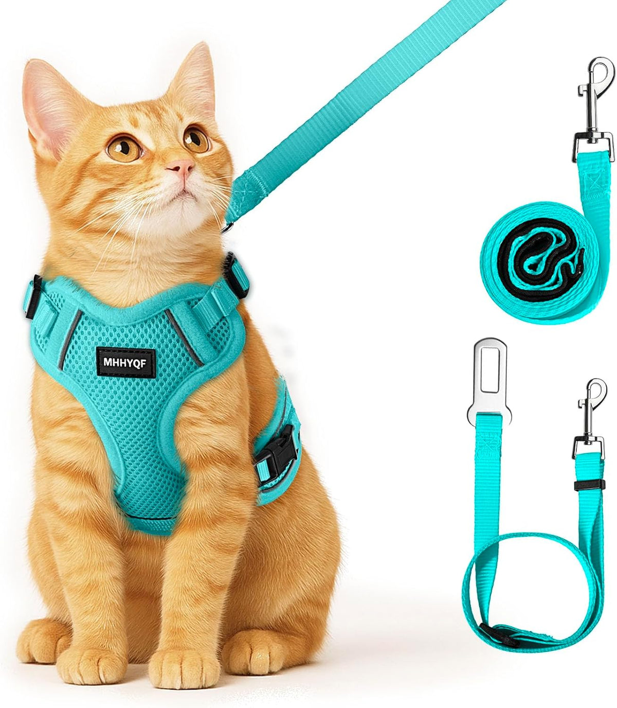 Cat Harness and Leash for Walking Escape Proof Soft Adjustable Cat Leash Breathable Comfortable Vest Easy to Wear Kitten Harness for Outdoor Travel, Green, S
