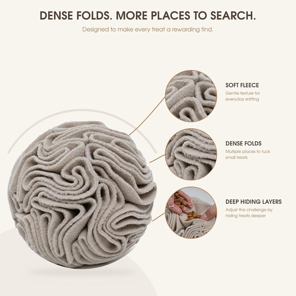 Light Brown Snuffle Ball for Dogs, Slow Feeder Mental Enrichment Toy for Small, Medium Dogs, Discreet Color Interactive Puzzle Game for Anxiety Relief & Indoor Fun, Machine Washable