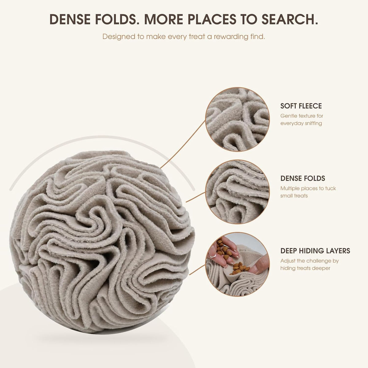Light Brown Snuffle Ball for Dogs, Slow Feeder Mental Enrichment Toy for Small, Medium Dogs, Discreet Color Interactive Puzzle Game for Anxiety Relief & Indoor Fun, Machine Washable