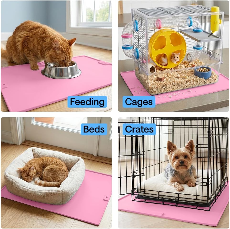 GORILLA GRIP Cat Litter Mat, Easy Clean Silicone Mats, 35x23 Pink