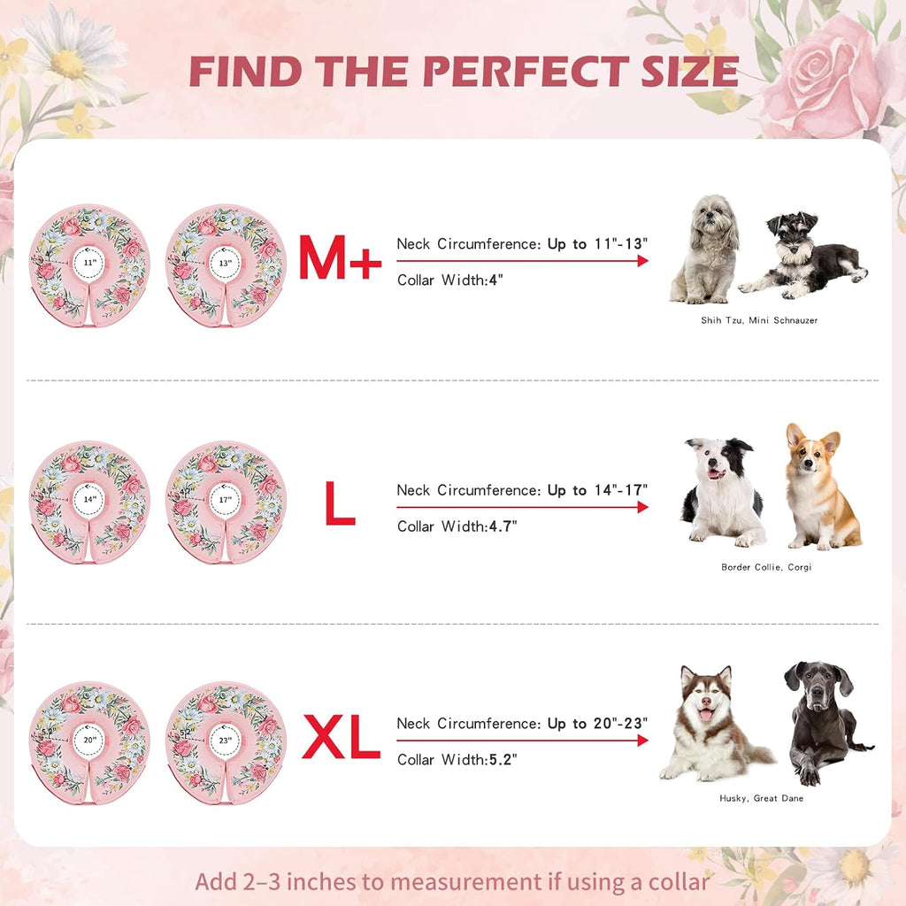IEUUMLER Inflatable Recovery Dog Cone Collar, Neck Donut Protective ECollar, Adjustable Soft Collar for Dog and Cat After Surgery Prevent from Biting & Licking EU020 Floral Wreath M+