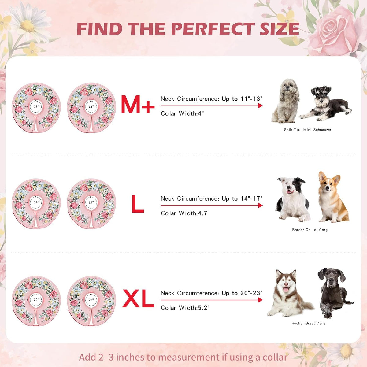 IEUUMLER Inflatable Recovery Dog Cone Collar, Neck Donut Protective ECollar, Adjustable Soft Collar for Dog and Cat After Surgery Prevent from Biting & Licking EU020 Floral Wreath M