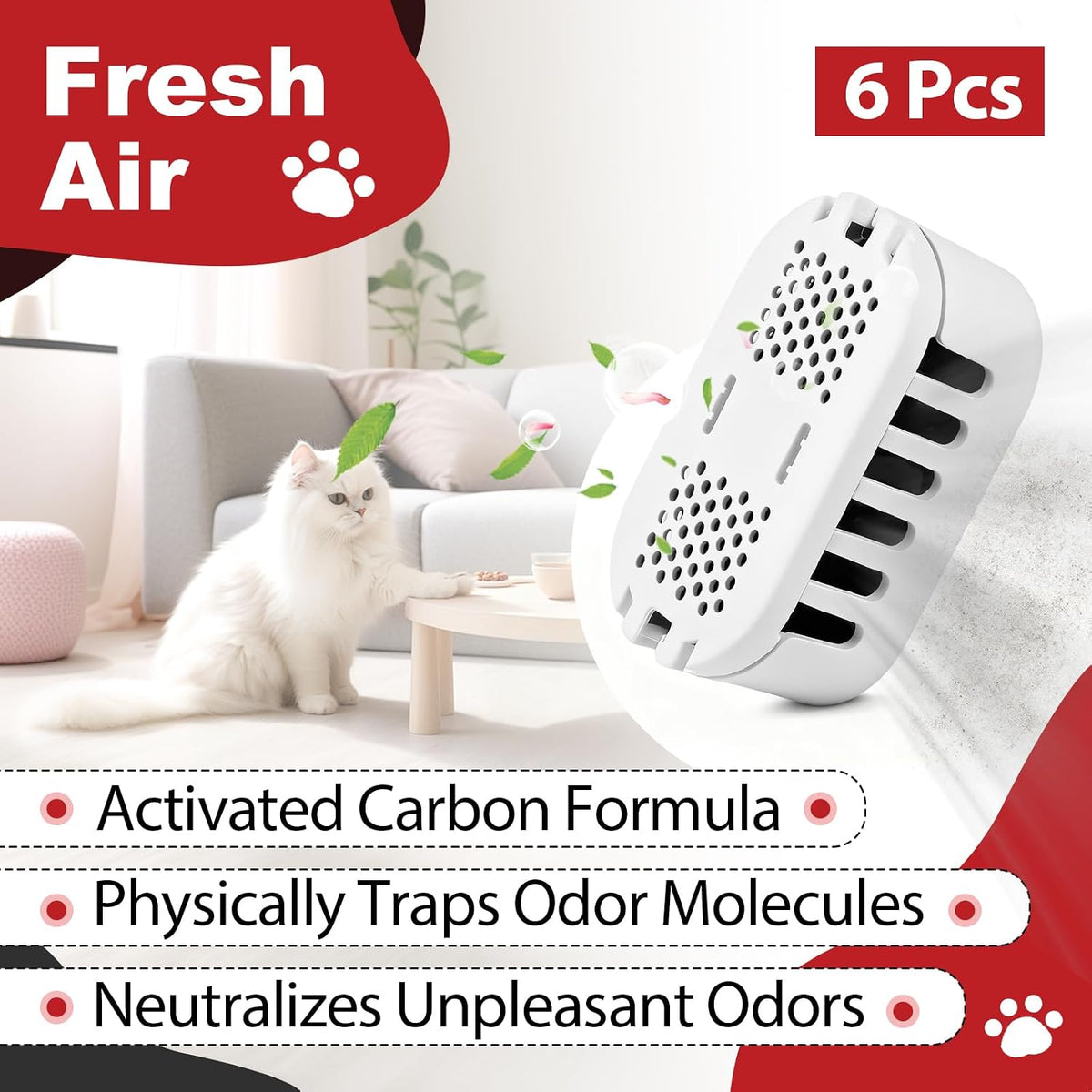 6Pcs Cat Litter Box Deodorizer Cartridges Compatible with Ellenpent ICB019