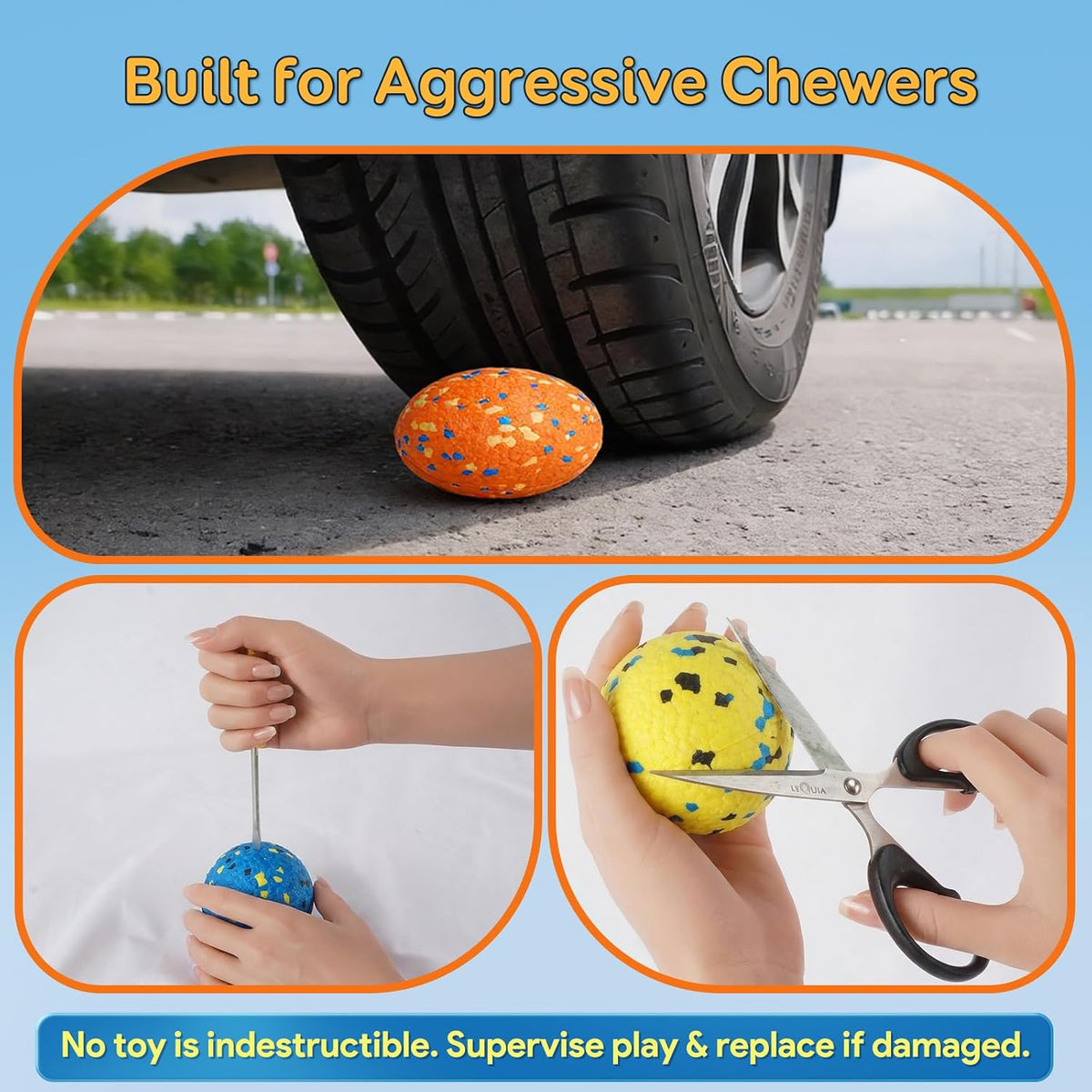 Kimee Dog Balls Tennis Balls Dog Chew Toys for Aggressive Chewers 3.15'' | 3Pcs Indestructible Dog Teething Chew Toys Floating Water Toy Fetch Ball for Large Medium Small Puppies, Indoor or Outdoor